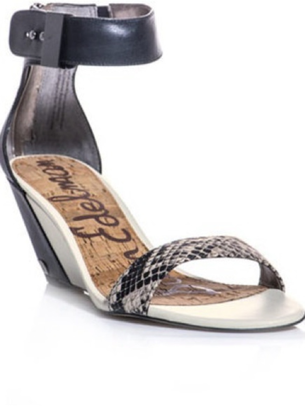 Sam Edelman Black Ankle-Strap Sandals with Snake-Print Toe Band